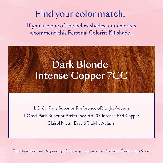 eSalon Permanent Hair Color & Hair Dye Complete Kit - Personal Colorist Kit for Up To 100% Gray Coverage for All Hair Types - Professional-Grade Ammonia-Free Hair Dye (Dark Blonde Intense Copper 7CC)