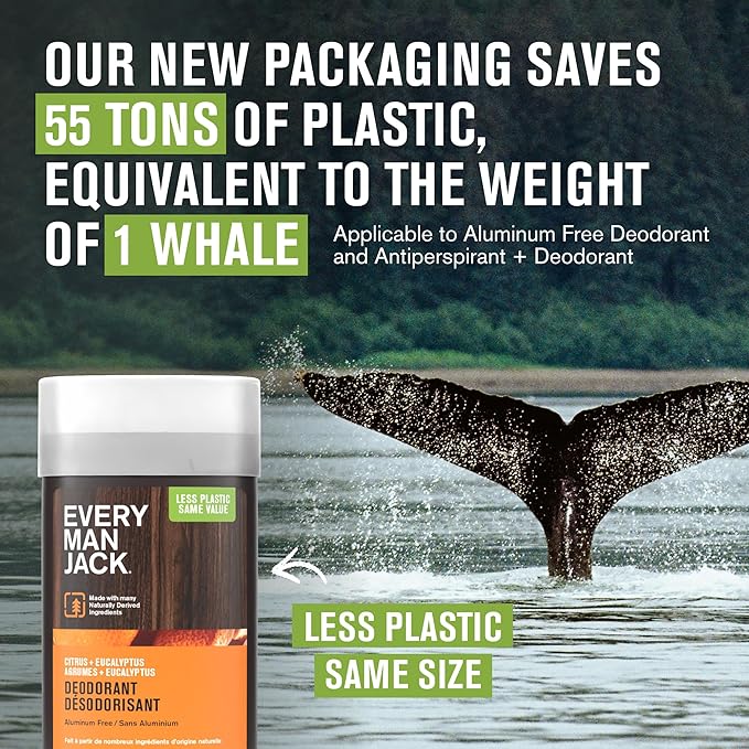 Every Man Jack Citrus + Eucalyptus Men’s Deodorant - Stay Fresh with Aluminum Free Deodorant For all Skin Types - Odor Crushing, Long Lasting, with Naturally Derived Ingredients - 3oz (2 Pack)