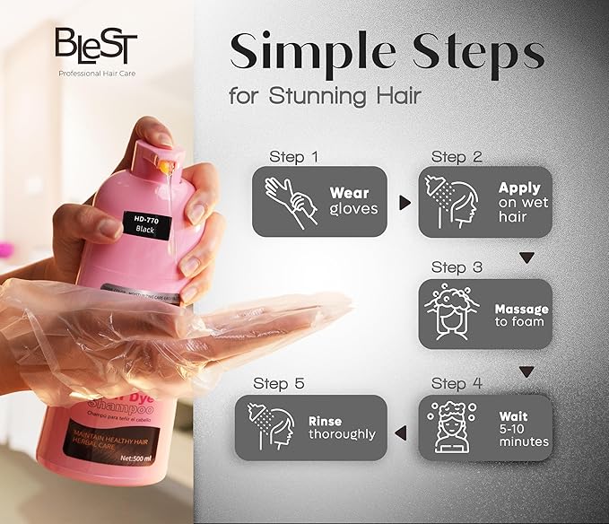 Hair Dye Shampoo Black – 2-in-1 Shampoo Color Hair Dye for Quick Gray Coverage – Semi Permanent Hair Color for Men and Women – 500ml