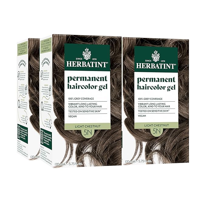 Herbatint Permanent Hair Dye - 5N Light Chestnut - For Up To 100% Gray Coverage of Resistant Gray Hair - Ammonia-Free, Alcohol-Free & Vegan - Salon Influenced Hair color 5.75 fl oz (4 Pack)