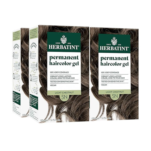 Herbatint Permanent Hair Dye - 5N Light Chestnut - For Up To 100% Gray Coverage of Resistant Gray Hair - Ammonia-Free, Alcohol-Free & Vegan - Salon Influenced Hair color 5.75 fl oz (4 Pack)