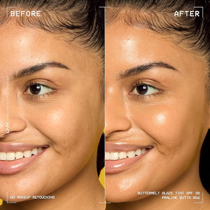 NYX PROFESSIONAL MAKEUP Buttermelt Glaze Soft Glow Skin Tint + SPF 30, Up To 12HR Wear, 06 Praline Butta