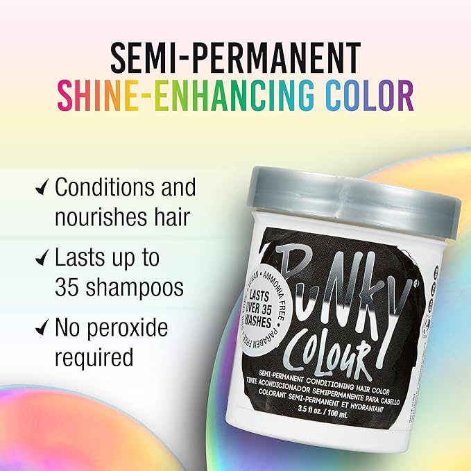 Punky Ebony Semi Permanent Hair Color - Vegan & Cruelty-Free Conditioning Hair Dye, Lasts Up to 35 Washes, 3.5 fl oz