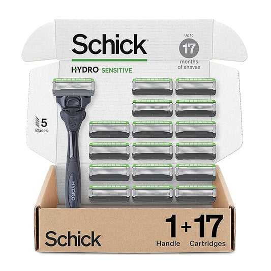 Schick Hydro Sensitive Razors for Men | 5-Blade Mens Razors for Shaving, 1 Mens Razor Handle with 17 Razor Blades Refills