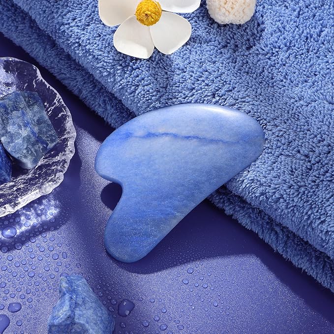 rosenice Gua Sha Facial Tools Guasha Tool Gua Sha Jade Stone for Face Skincare Facial Body Tensions Reduce Puffiness Festive Present Blue