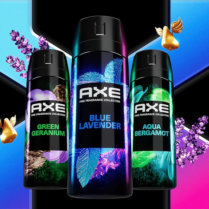 AXE Fine Fragrance Collection Premium Deodorant Body Spray for Men Blue Lavender with 72H Odor Protection and Freshness Infused with Lavender, Mint, and Amber Essential Oils 4 oz