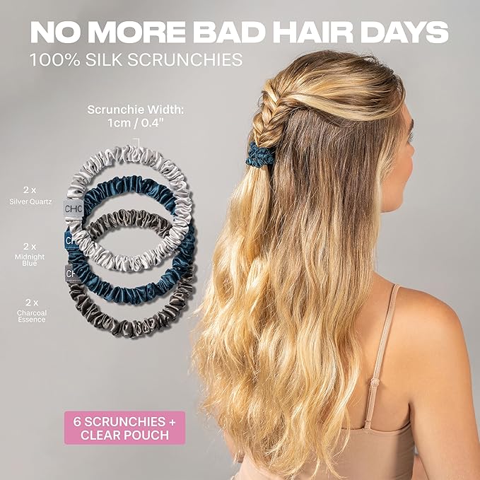 SUNDAYSILKS™ Luxurious Mulberry Silk Scrunchies for Women & Girls | No-Slip, Silky Hair Ties for Natural, Curly, Thin or Thick Hair | Gentle Hold for Ponytails & Sleep | Mini to Large Sizes [6 Pack]
