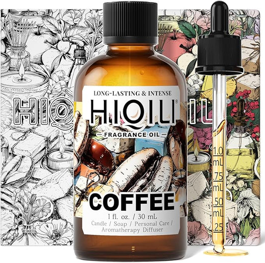 HIQILI Coffee Fragrance Oil for Scent Diffuser & Humidifier, Perfect for Candle, Soap, Perfume Making, New Car & Home - 1 Fl Oz