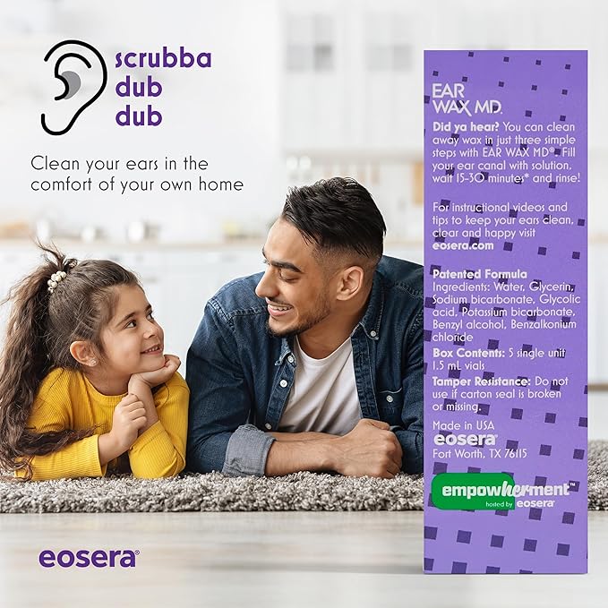 eosera Ear Wax MD Cleaning Drops - Fast-Acting Earwax Removal Solution - 5 Single-Use Vials - Doctor Recommended, Clinically Proven Wax Dissolver for Adults & Kids - Works in 15 Minutes