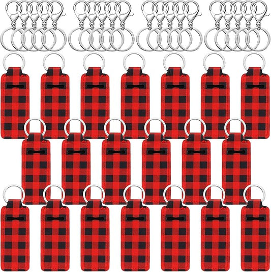 MTLEE 40 Buffalo Plaid Lipstick Holder Keychains Red and Black Lip Balm Sleeve Pouch Lipstick Holder Keychains with Metal Clip Cords Lip Balm Keychain Set for Women Girls Christmas Decoration