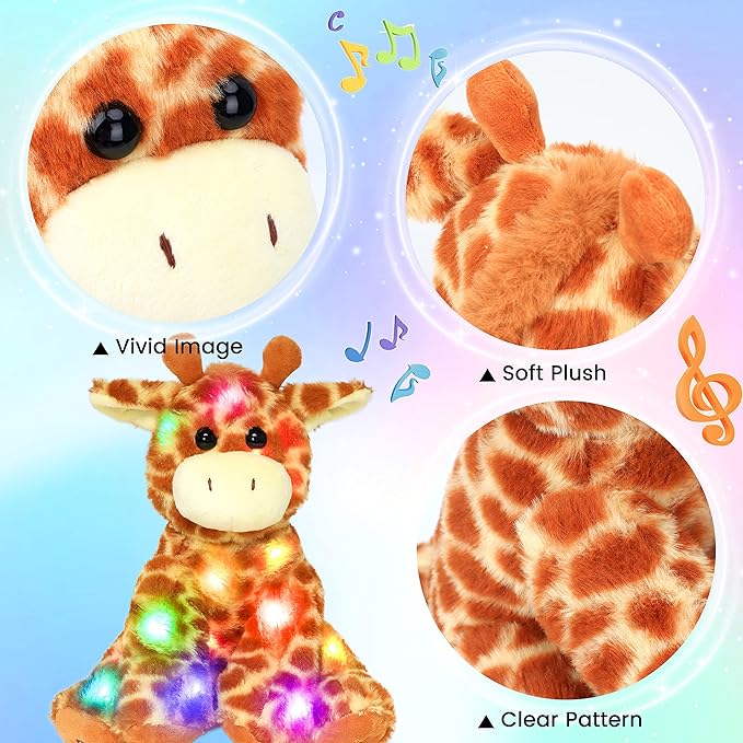 Hopearl LED Musical Stuffed Giraffe Lighting Up Singing Plush Toy Adjustable Volume Lullaby Animated Soothe Birthday Festival for Kids Toddlers Boys Girls, Orange, 11''