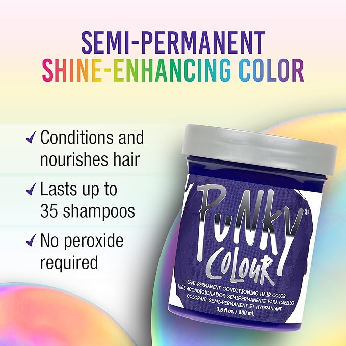 Punky Violet Semi Permanent Hair Color - Vegan, Cruelty-Free Conditioning Hair Dye, Lasts Up to 35 Washes, 3.5 fl oz