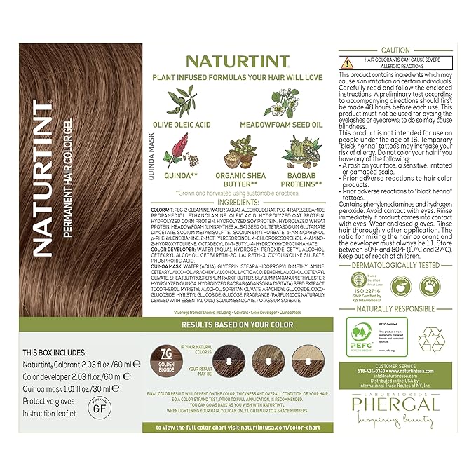 Naturtint 7G Golden Blonde Permanent Hair Color (Pack of 6), Ammonia Free, Vegan, Cruelty Free, up to 100% Gray Coverage, Long Lasting Results (Packaging may vary)