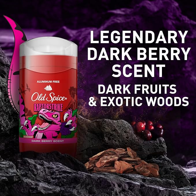 Old Spice Aluminum Free Deodorant for Men, 24/7 Odor Protection, 24/7 Freshness & Lasting Scent, Goes on Clear, Raptorstrike with Dark Berry Scent, 3.0 oz (Pack of 3)