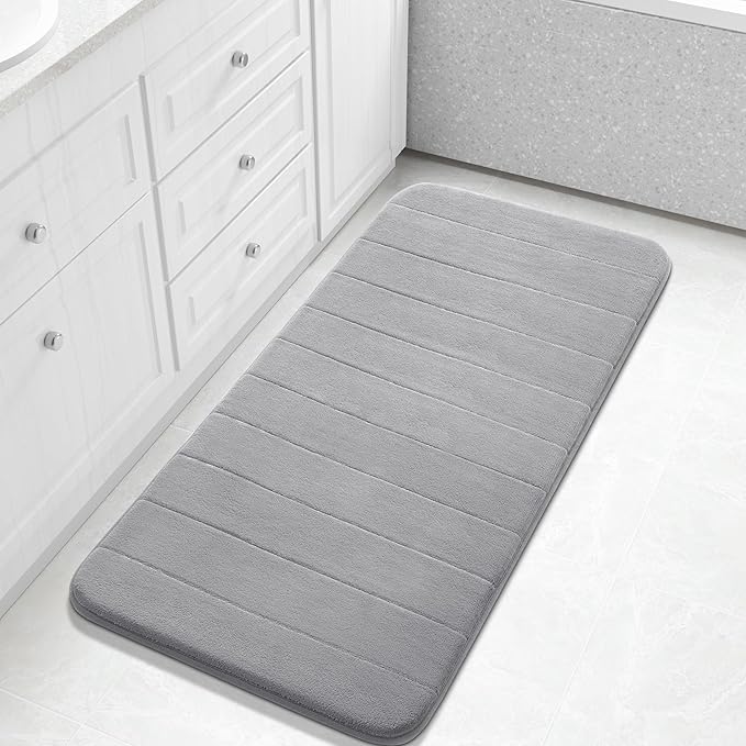 Yimobra Long Bath Mat 44"x24", Super Soft Quick Dry Memory Foam Bathroom Rug, Water Absorbent, Non Slip Backing Machine Washable for Tub Shower, Thick Comfort Support, Gray