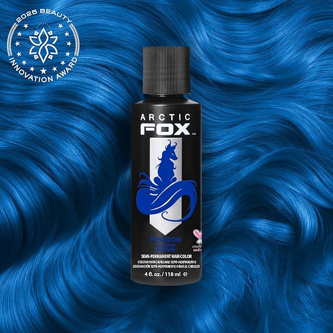 Arctic Fox Semi-Permanent Hair Dye, Vegan & Cruelty-Free, Vibrant Blue Color, Ammonia-Free, Peroxide-Free, Conditioning Formula, Poseidon, 4 Fl Oz (Pack of 2)