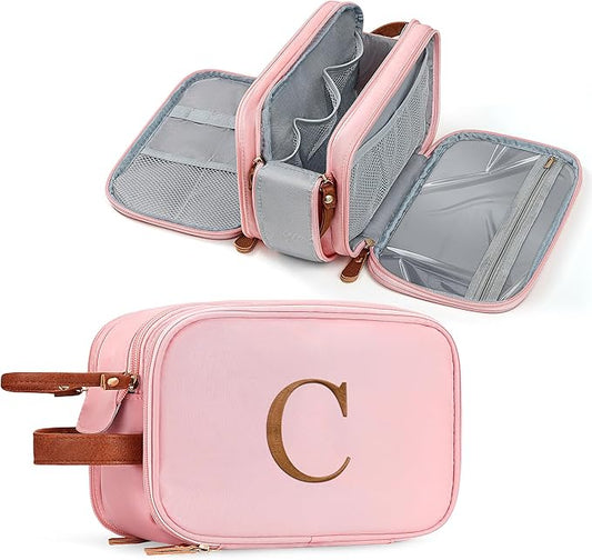 YOOLIFE Toiletry Bag for Women - Personalized Gifts for Women Her, Initial Pink Travel Toiletry Organizer Makeup Bag Sister Friend Birthday Gifts for Female Letter C Pink