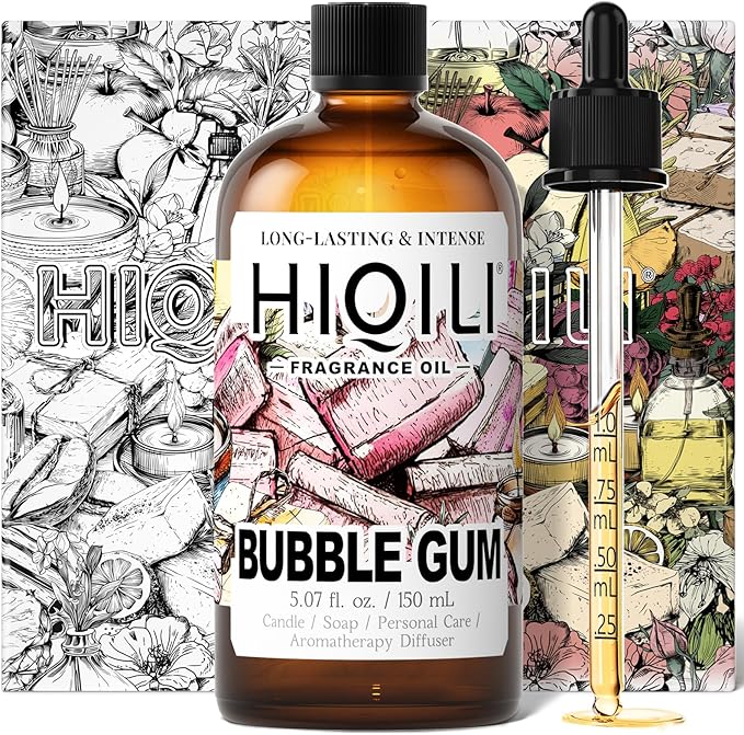 HIQILI Bubble Gum Fragrance Oil for Candle, Soap & Bath Bombs Making, Long Lasting Candy Scents, Home Diffuser Use - 5.07 Fl Oz