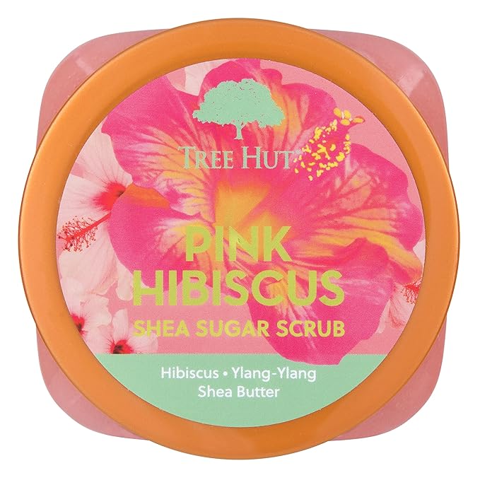 Tree Hut Pink Hibiscus Shea Sugar Scrub, Exfoliating, Hydrating & Moisturizing Body Scrub with Shea Butter & Nourishing Essential Oils, Smooth & Soften Skin, 18 oz