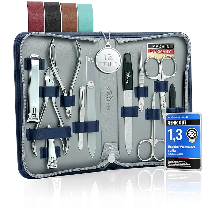 Manicure Set Women and Men – 12-Piece Professional Grooming Kit with Premium Tools, Genuine Leather Case, and exclusive Glass Nail File for Hand & Foot Care, German Quality