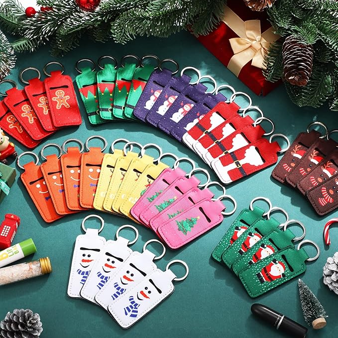 50 Pcs Christmas Lip Balm Holders Bulk Christmas Lipstick Lip Gloss Holder Keychain Xmas Stocking Stuffers Gift Women