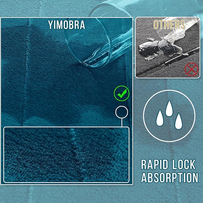 Yimobra Large Bath Mat 36"x24", Super Soft Quick Dry Memory Foam Bathroom Rug, Water Absorbent, Non Slip Backing Machine Washable for Tub Shower, Thick Comfort Support, Peacock Blue