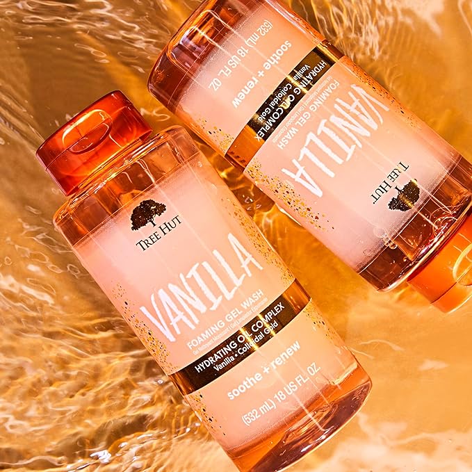 Tree Hut Vanilla Foaming Gel Wash, Moisturizing & Hydrating Body Wash with Shea Butter, Gently Cleanses for Soft, Fresh & Radiant Skin, Holiday Gift & Stocking Stuffer, 18 fl oz