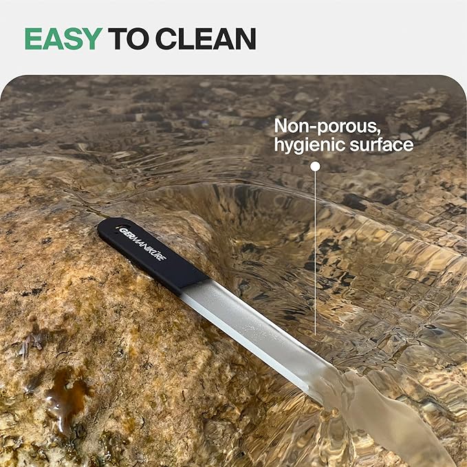 GERMANIKURE Czech Crystal Glass Nail File 3 Pack in Suede Sleeves - Professional Manicure & Pedicure Products for Smooth Easy Shaping of Natural Nails - Ideal Nail Care Gift