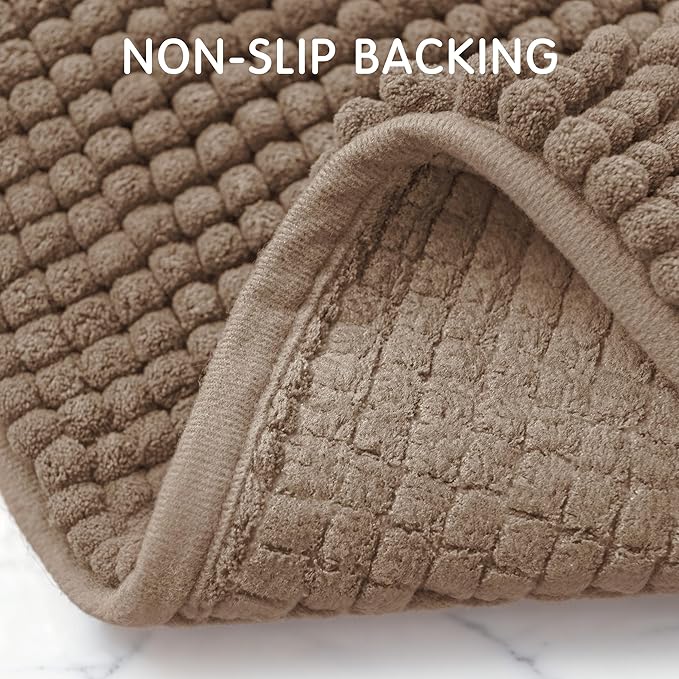 SUBRTEX Bathroom Rugs Chenille Bath Rug Soft Short Plush Bath Mat Soft Shower Mat Water Absorbent Shower Mat Quick Dry Machine Washable(Taupe Brown,16" x 24")