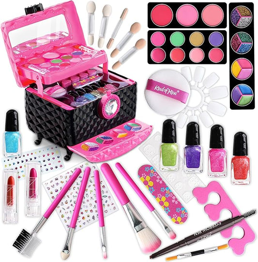 Makeup Kit for Kids, FunKidz Washable Play Pretend 60 PCS Cosmetic Toys Make Up Box Gift for Little Girls Ages 6-12