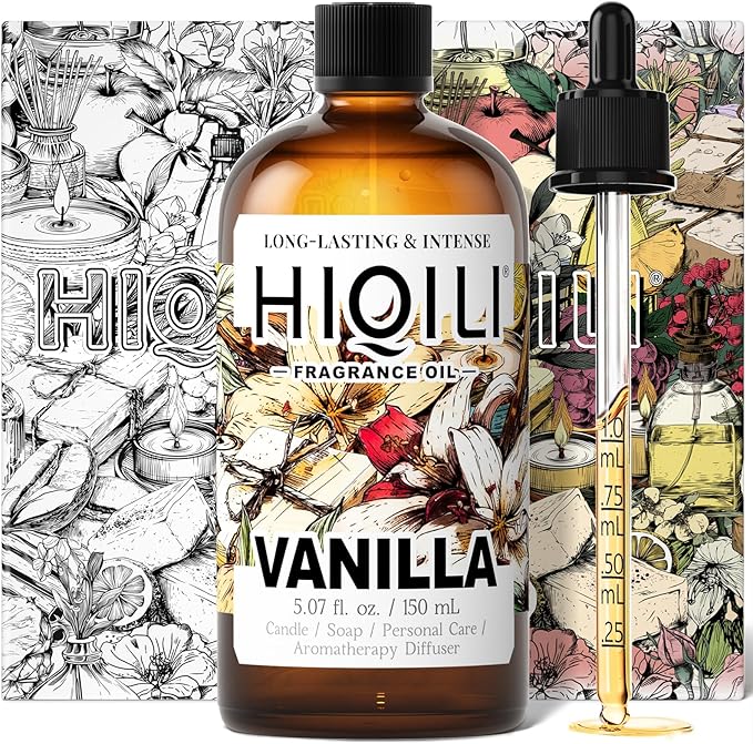 HIQILI Vanilla Fragrance Oil for Body Spray, Diffuser Use, Essential Oil for Candle, Soap, and Women Perfume Making - 5.07 Fl Oz