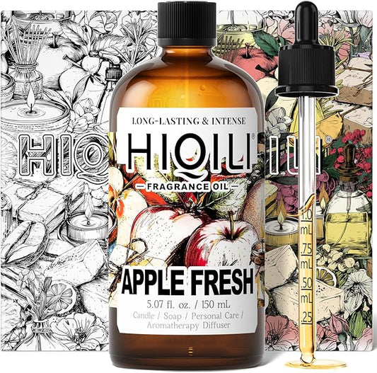 HIQILI Apple Fresh Fragrance Oil for Home Diffuser, Candles, Soaps, Bath Bombs & Perfume Making, Long-Lasting Fruity Scent - 5.07 Fl Oz
