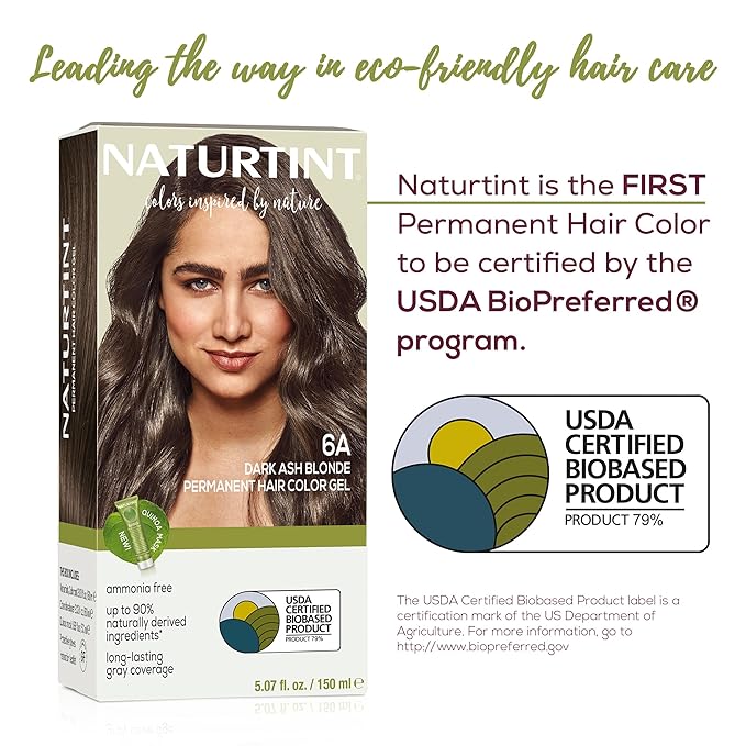 Naturtint 6A Dark Ash Blonde Permanent Hair Color (Pack of 1), Ammonia Free, Vegan, Cruelty Free, up to 100% Gray Coverage, Long Lasting Results (Packaging may vary)