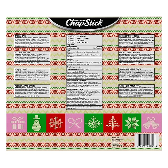 ChapStick 12 Days Advent Calendar Lip Balm Holiday Gift Set, Moisturizing Daily Lip Care For Dry, Chapped Lips, Soothing Hydration, Limited Edition Cozy Flavors, 12 Pack Variety, 0.15 OZ EA