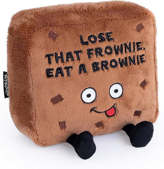 Punchkins Brownie Plushie - Lose That Frownie, Eat A Brownie Funny Brownie Plush, Gift for Chocolate Lovers, Food Plush Toy for Gifting