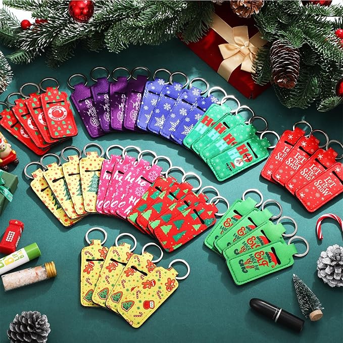 50 Pcs Christmas Lip Balm Holders Bulk Christmas Lipstick Lip Gloss Holder Keychain Xmas Stocking Stuffers Gift Women