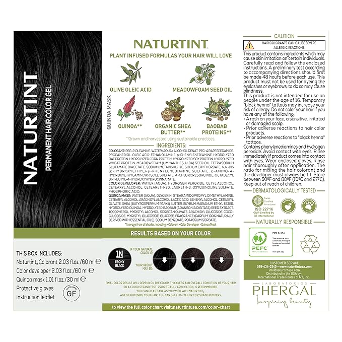 Naturtint 1N Ebony Black Permanent Hair Color (Pack of 6), Ammonia Free, Vegan, Cruelty Free, up to 100% Gray Coverage, Long Lasting Results (Packaging may vary)