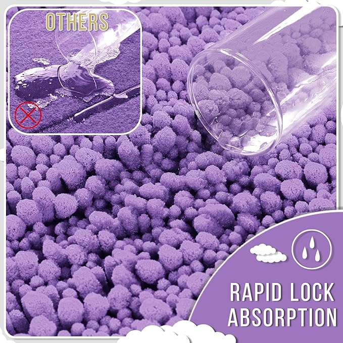 Yimobra Bathroom Rugs Non Slip Washable - Ultra Soft Absorbent Chenille Bath Mat, Quick Dry Shaggy Floor Carpet for Tub Shower, Lavender Home Decor Accessories, 24x17 Inch