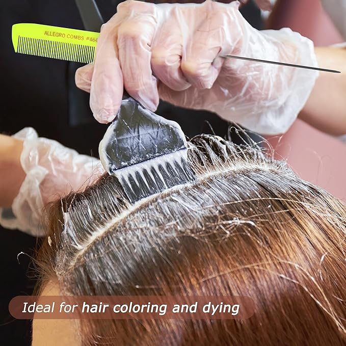 Allegro XL Pintail Rat Tail & Parting Combs - Metal Tail Foiling & Pin Combs for Stitch Braids - 2 Pc. (Neon Yellow)