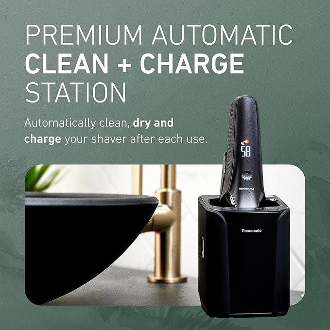 Panasonic ARC6 Electric Razor for Men Face, Wet/Dry Shavers for Men with Foil Shaver, Premium Automatic Cleaning and Charging Station, Ultra-Fast 6-Blade & Pop-up Trimmer - ES-LS9A-K (Black)