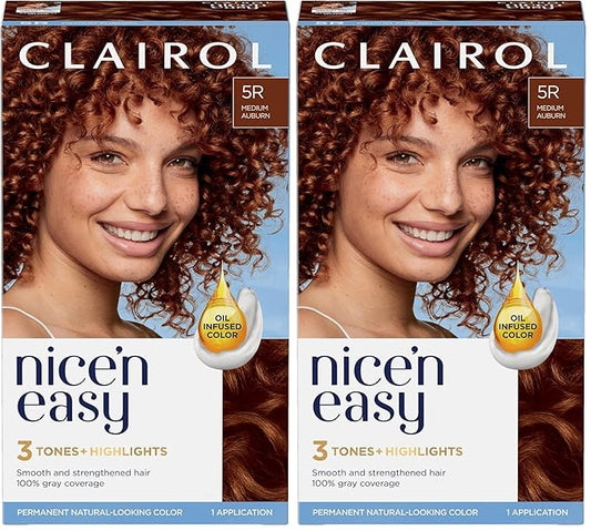 Clairol Nice'n Easy Permanent Hair Dye, 5R Medium Auburn Hair Color, Pack of 2