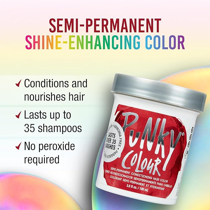 Punky Vermillion Red Semi Permanent Hair Color - Vegan & Cruelty-Free Conditioning Hair Dye, Lasts Up to 35 Washes, 3.5 fl oz