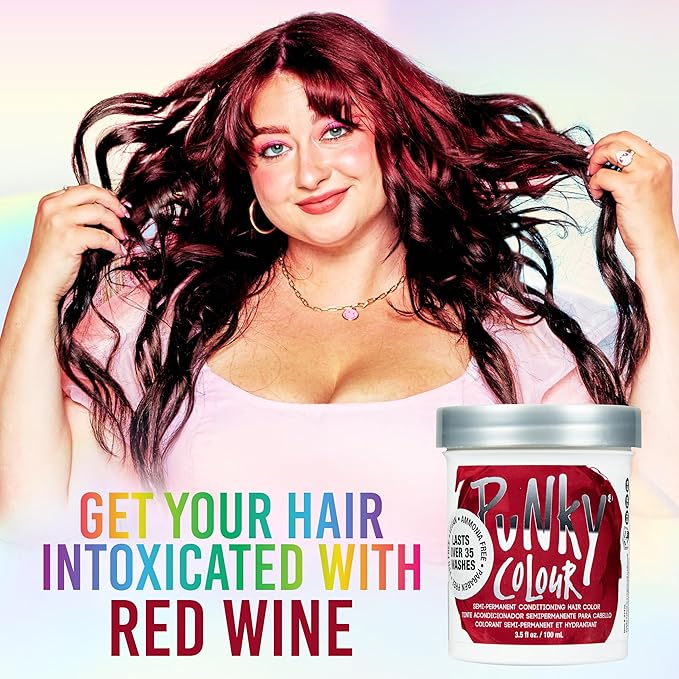 Punky Red Wine Semi Permanent Hair Color - Vegan & Cruelty-Free Conditioning Hair Dye, Lasts Up to 35 Washes, 3.5 fl oz