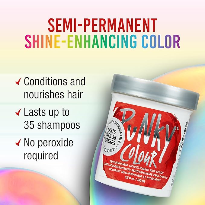 Punky Fire Semi Permanent Hair Color - Vegan & Cruelty-Free Conditioning Hair Dye, Lasts Up to 25 Washes, 3.5 fl oz