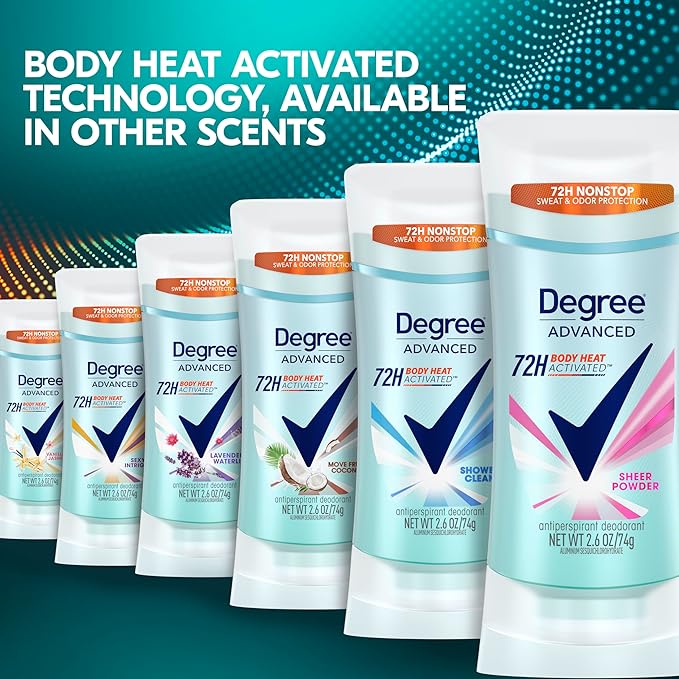 Degree Advanced Protection Antiperspirant Deodorant Sheer Powder for 72-Hour Sweat & Odor Control for Women, with Body Heat Activated Technology, 2.6 oz
