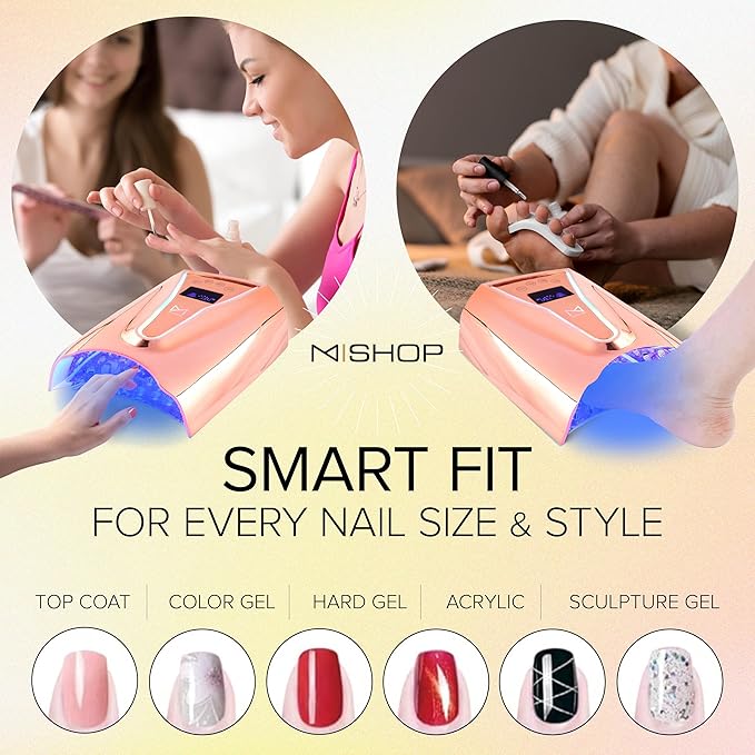 M - Crystal Cure 128W UV Nail Lamp - Fast Curing Nail Light with 45 Powerful 365nm+405nm LEDs - Cordless, Rechargeable, Auto Sensor - UV Light for Gel Nails for Manicures & Pedicures (Rose Gold)