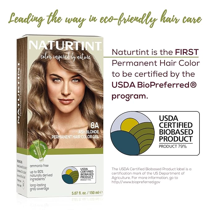 Naturtint 8A Ash Blonde Permanent Hair Color (Pack of 1), Ammonia Free, Vegan, Cruelty Free, up to 100% Gray Coverage, Long Lasting Results (Packaging may vary)