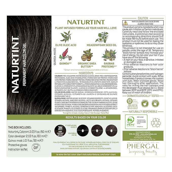 Naturtint 3N Dark Chestnut Brown Permanent Hair Color (Pack of 6), Ammonia Free, Vegan, Cruelty Free, up to 100% Gray Coverage, Long Lasting Results (Packaging may vary)