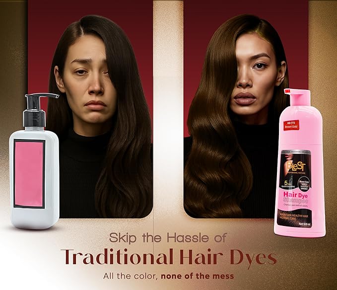 Hair Dye 2-in-1 Shampoo Color for Quick Gray Coverage – Semi Permanent Hair Color for Men and Women – 500ml (Brown Gold)