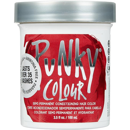 Punky Vermillion Red Semi Permanent Hair Color - Vegan & Cruelty-Free Conditioning Hair Dye, Lasts Up to 35 Washes, 3.5 fl oz